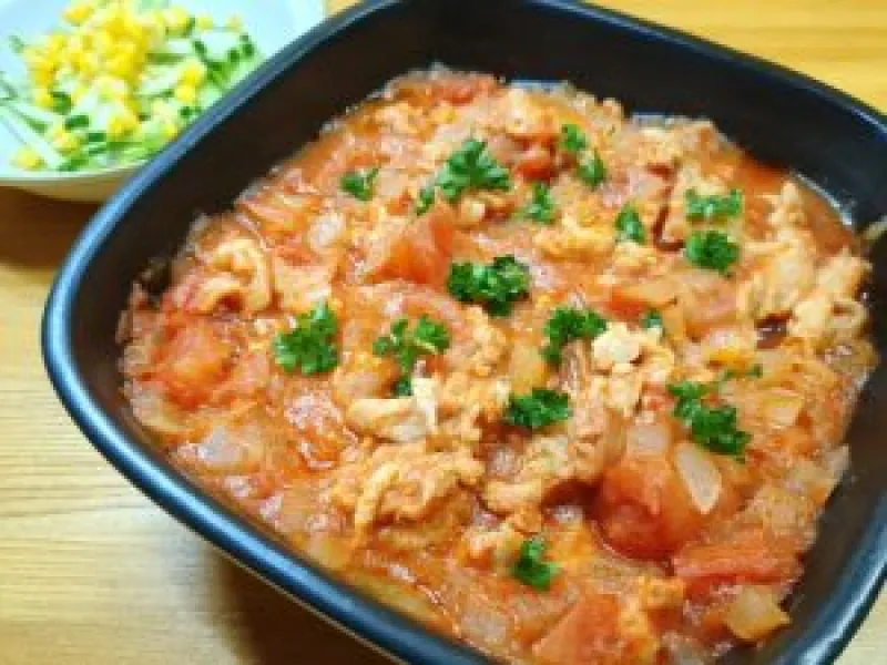 豚肉のレンジトマト蒸し煮